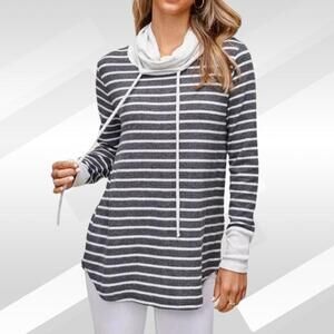 2/$30 NWOT Pink Clover Cowl Neck Brushed Knit Top Charcoal Stripe Size XSP